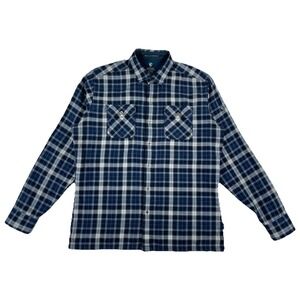 KUHL Dillingr Flannel Shirt Men's Large Navy Blue Plaid Button Up